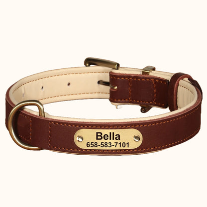 Personalized Leather Dog Collar with Custom Engraved Tag – Anti-Lost & Adjustable for All Breeds