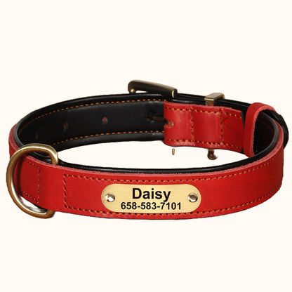 Personalized Leather Dog Collar with Custom Engraved Tag – Anti-Lost & Adjustable for All Breeds